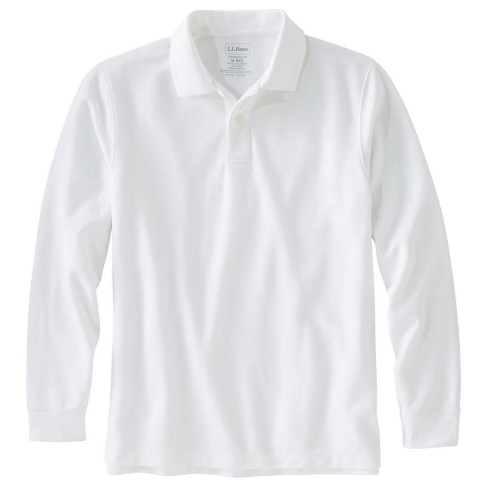 L.L. Bean Large White Long Sleeve Polo Shirt